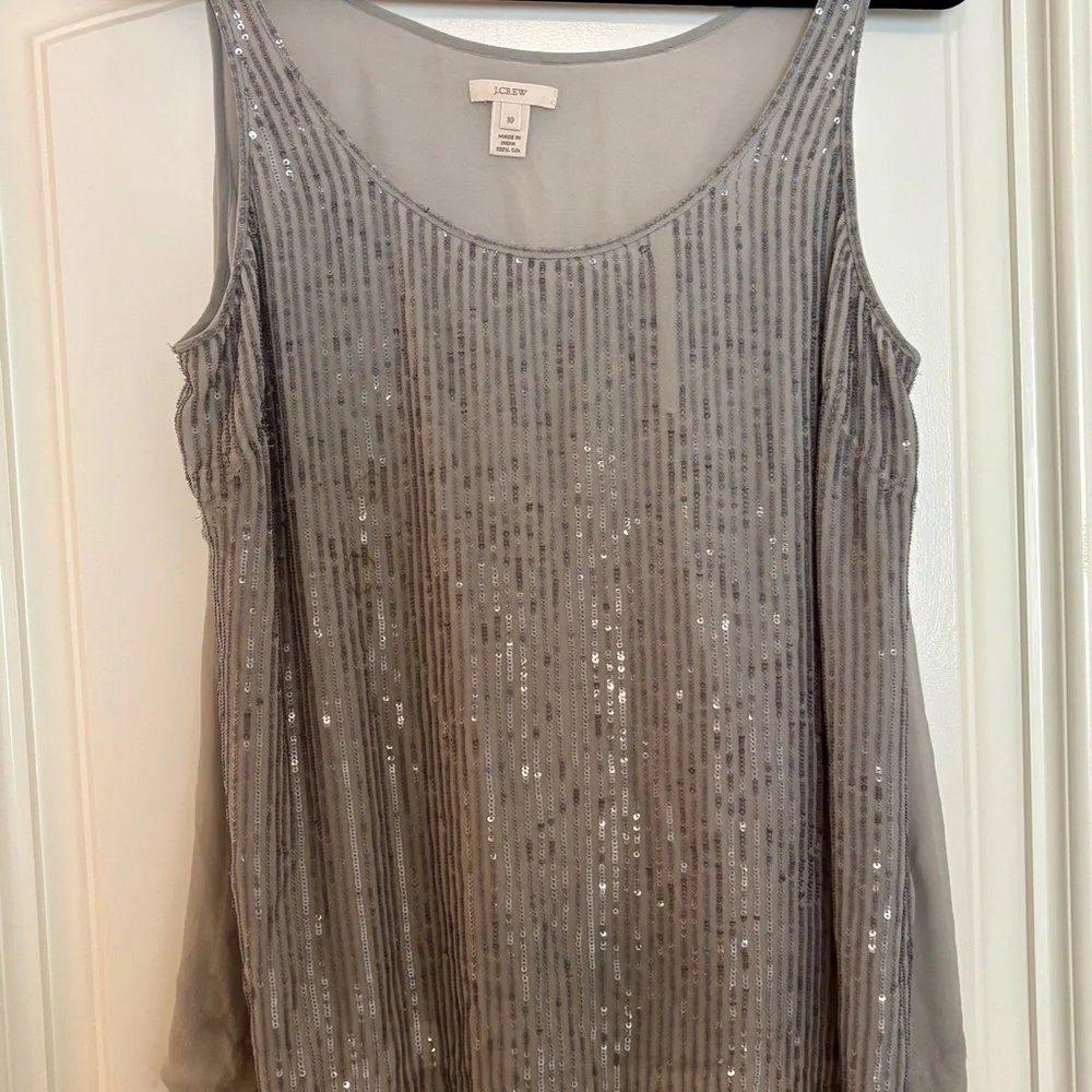 J. Crew Gray Sequin Tank Top - Picture 1 of 6